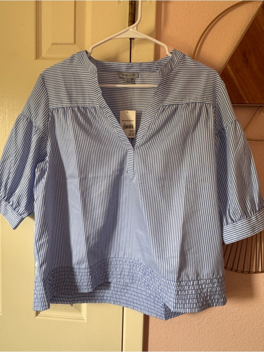 Cato Light Blue & White Striped V-Neck Blouse